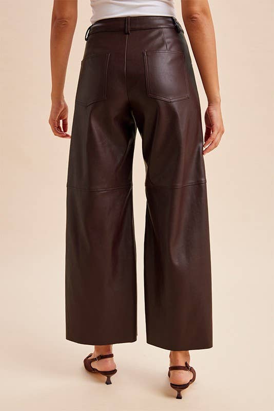 Stretch Faux Leather Wide Leg Pants
