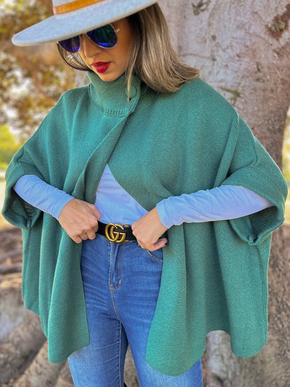 Button Neck Knit Cape Ruana Cardigan – Cozy Wrap