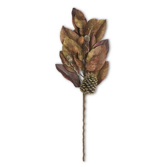 32" Fall Magnolia Stem w/Nuts & Pinecones