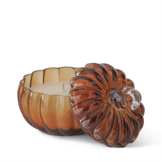 5.75" Brown Glass Pumpkin Candle