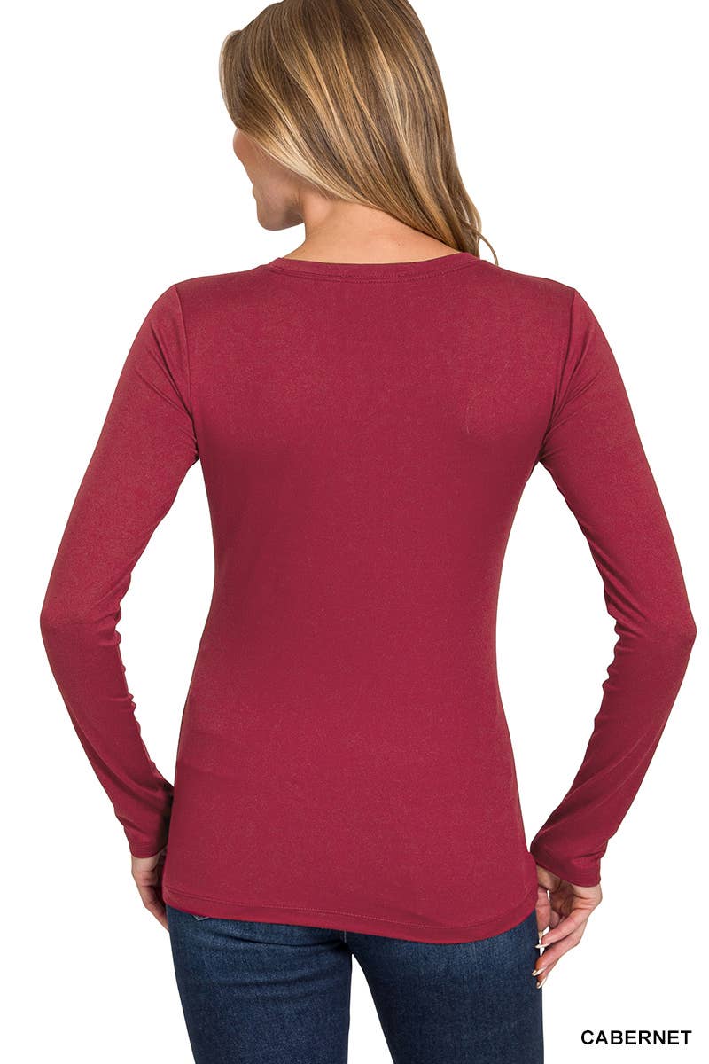 Brushed Microfiber Long Sleeve Round Neck Tee