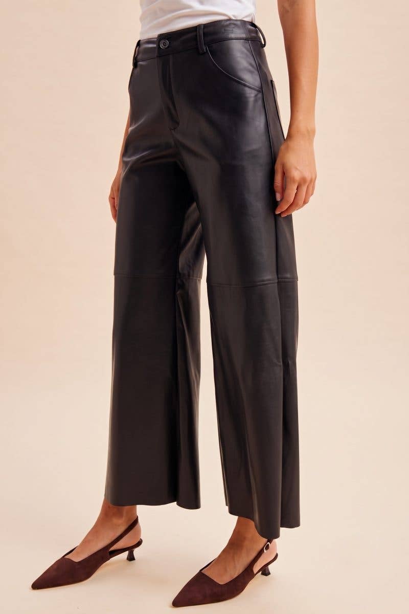 Stretch Faux Leather Wide Leg Pants