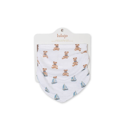 2-pack Bandana Bibs - Vintage Bears/Sailboats