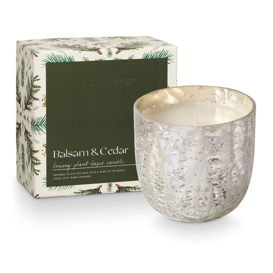 Balsam & Cedar Large Crackle Glass Candle