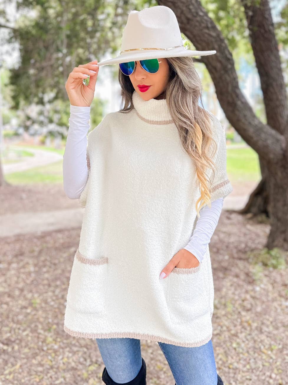 Soft Knit Turtleneck Short Sleeve Pocket Pullover Sweater