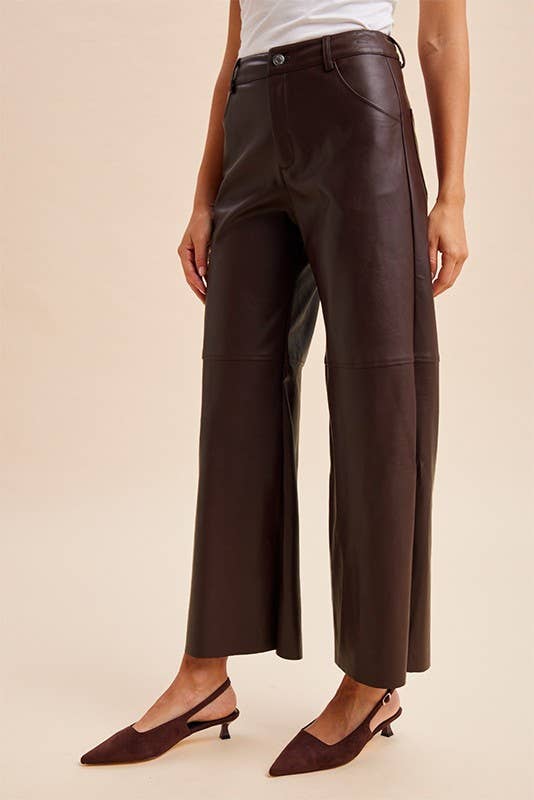 Stretch Faux Leather Wide Leg Pants