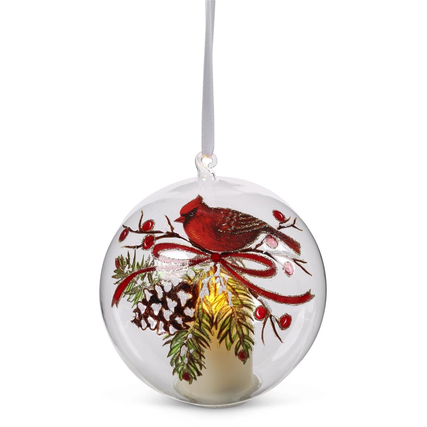 4.75" LED Cardinal & Pinecone Ornament
