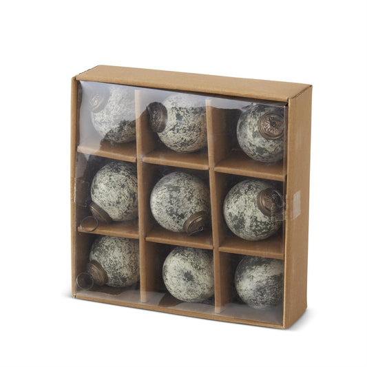 2" Dark Green Speckle Glass Ornaments (Box of 9)