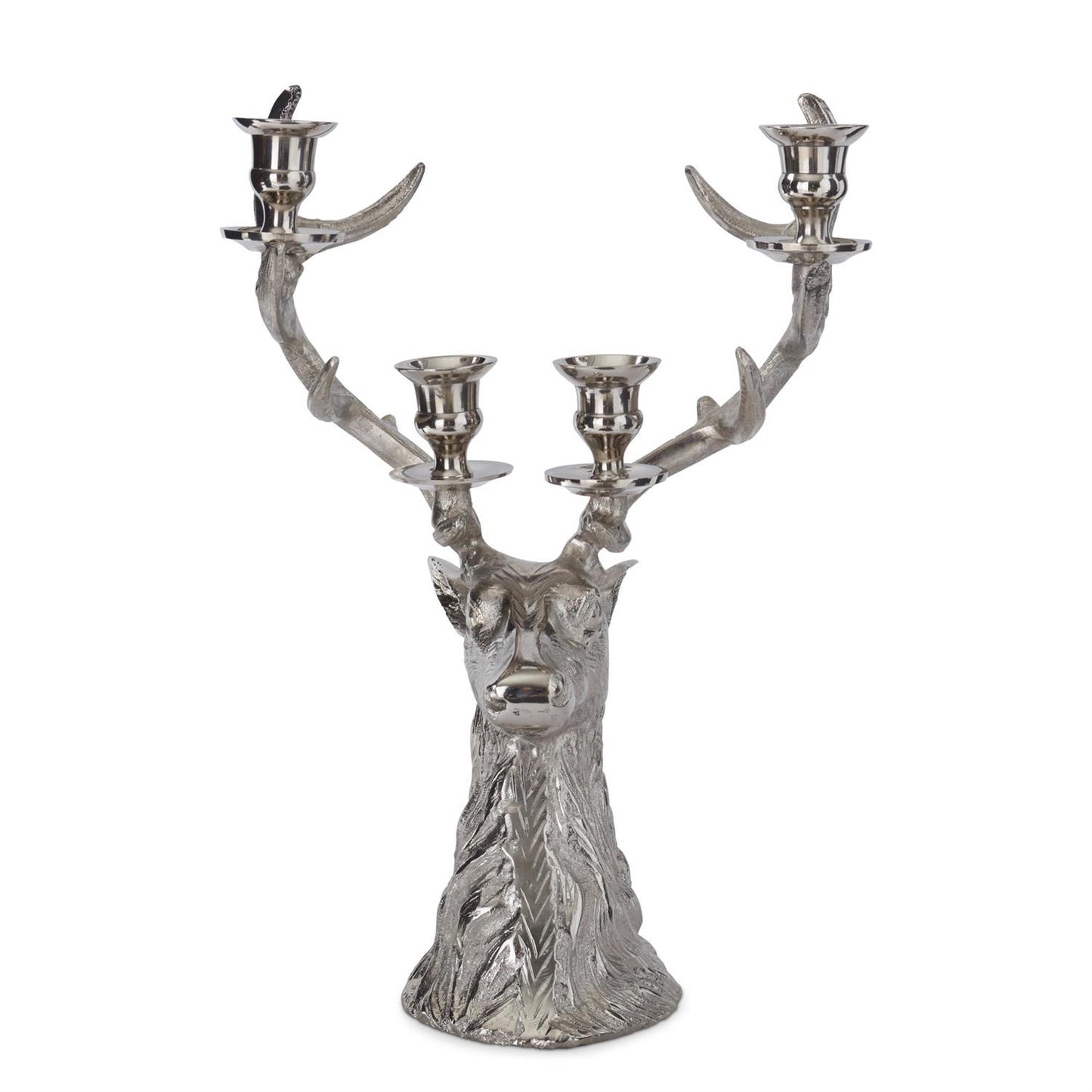 16" Silver Deer Bust 4 Taper Candelabra