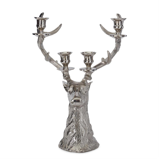 16" Silver Deer Bust 4 Taper Candelabra