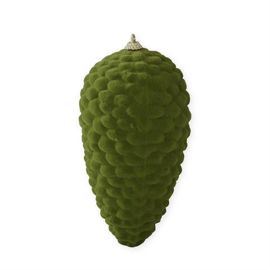 7" Green Velvet Flocked Pinecone Door Swag