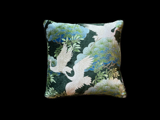 18” Cotton Blend Velvet Printed Pillow w/ Swans