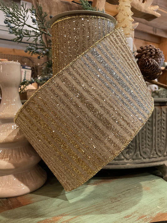 4”x10yds Gold/Silver Stripe Ribbon