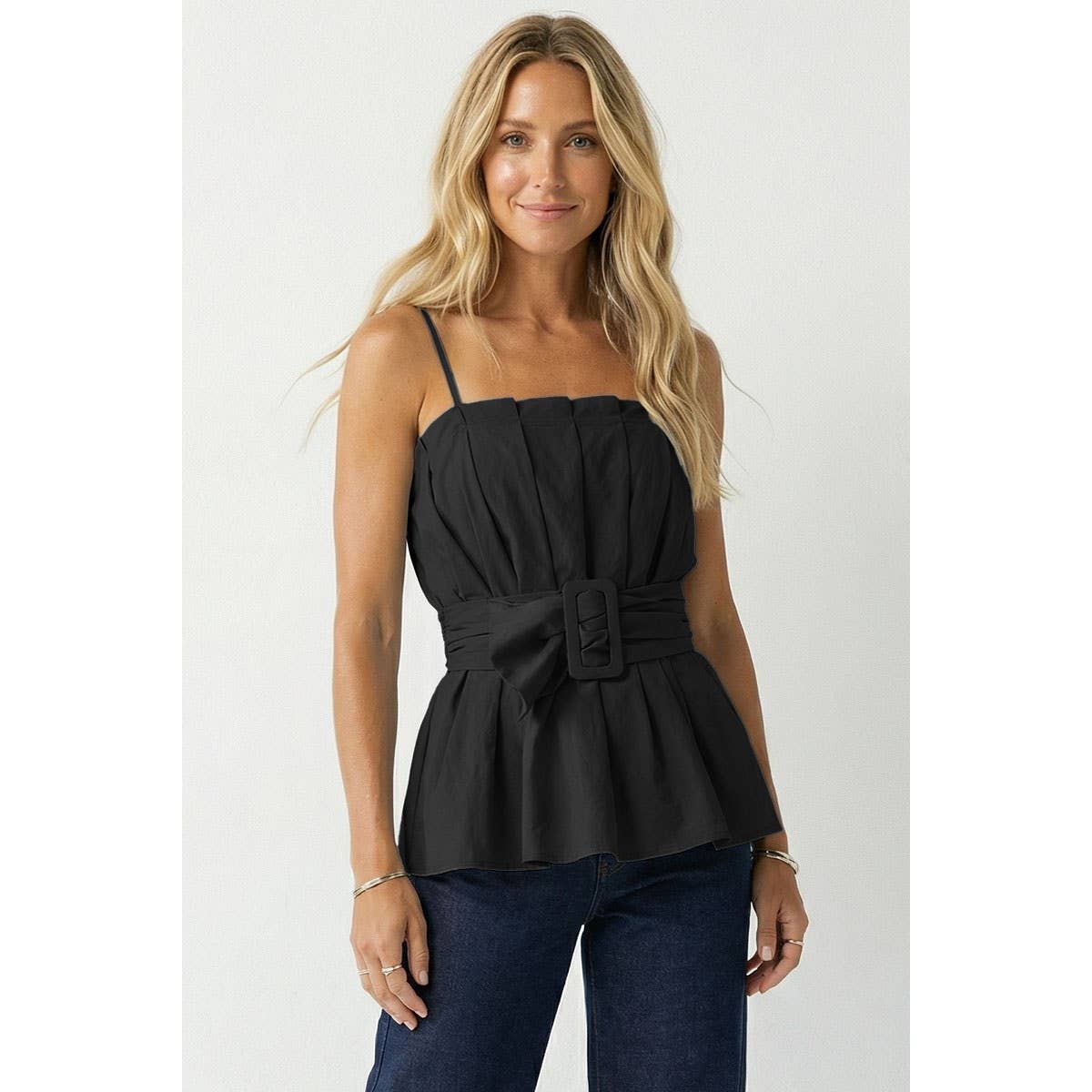 Buckle Pleated Sleeveless Top