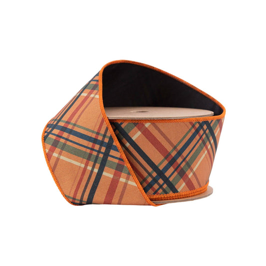 2 1/2" Wired Dupioni | Fall Color Bias Plaid With | Black Backing | 10 Yard Roll