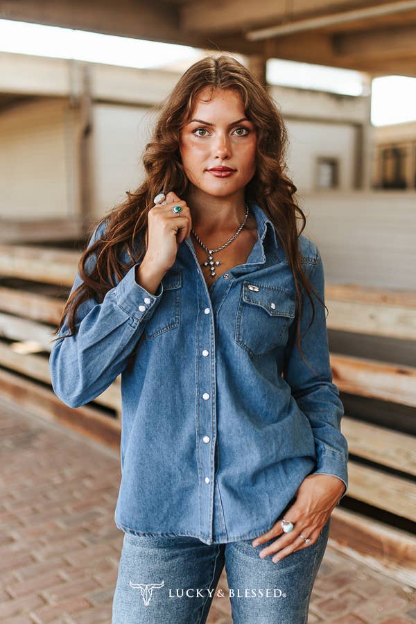 Classic Western Yoke Button Down Denim Shirt