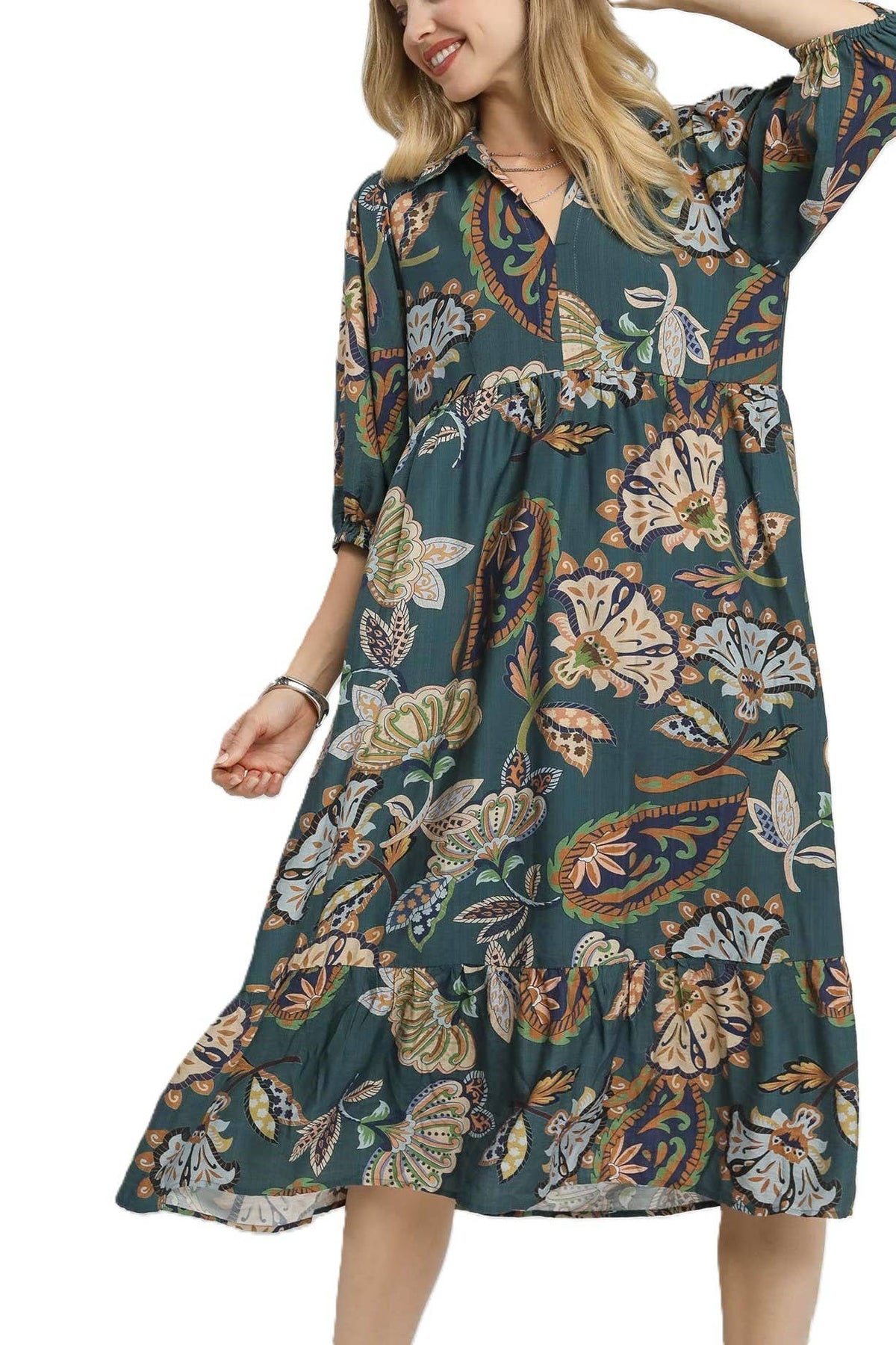 Boho Paisley Tiered Midi Dress