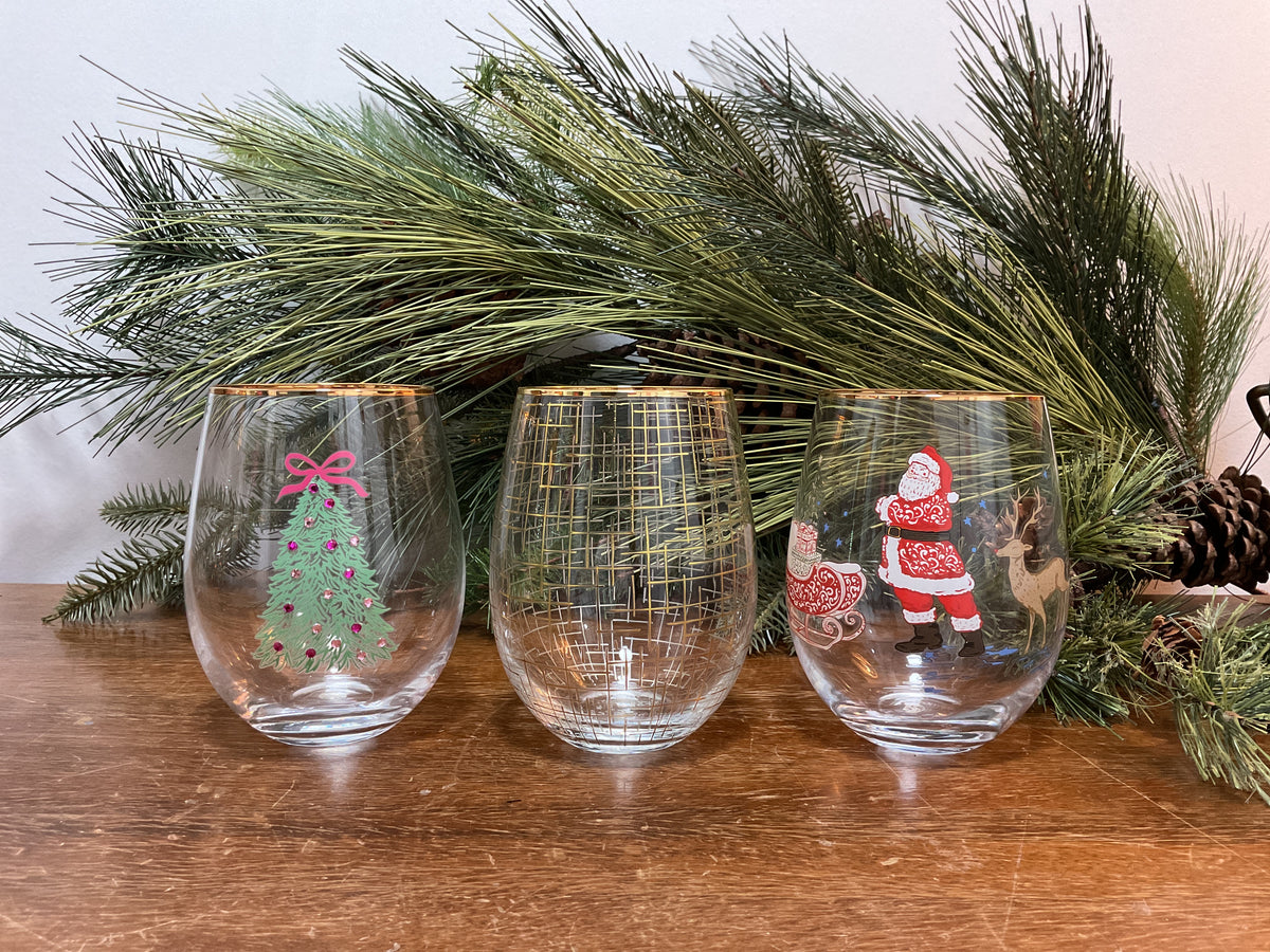 Stemless Holiday Wine Glass