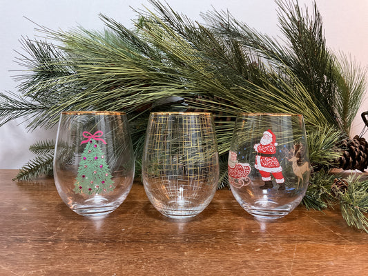 Stemless Holiday Wine Glass