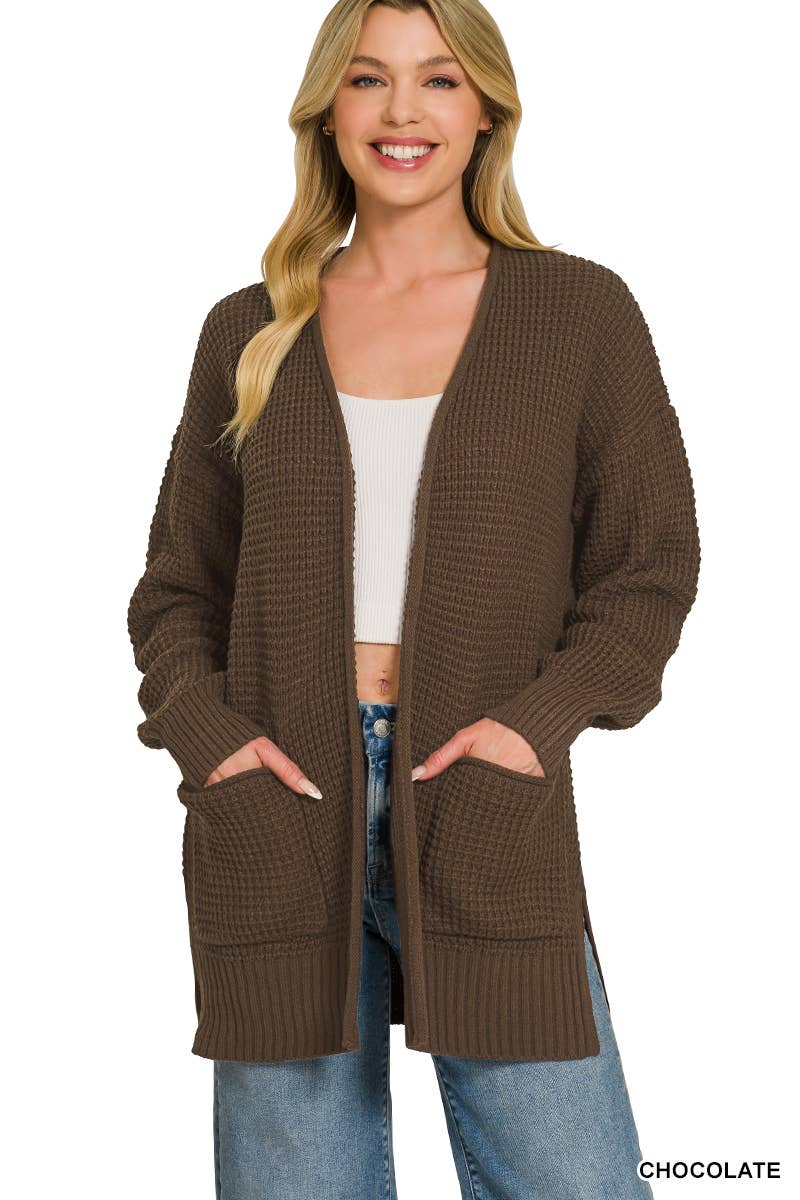 Low Gauge Waffle Open Cardigan Sweater