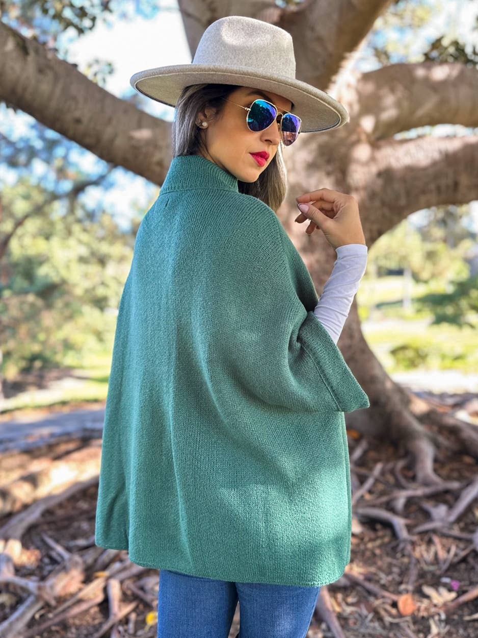 Button Neck Knit Cape Ruana Cardigan – Cozy Wrap