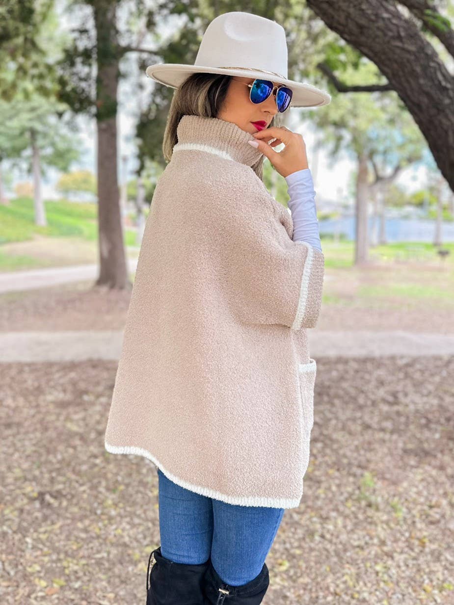Soft Knit Turtleneck Short Sleeve Pocket Pullover Sweater