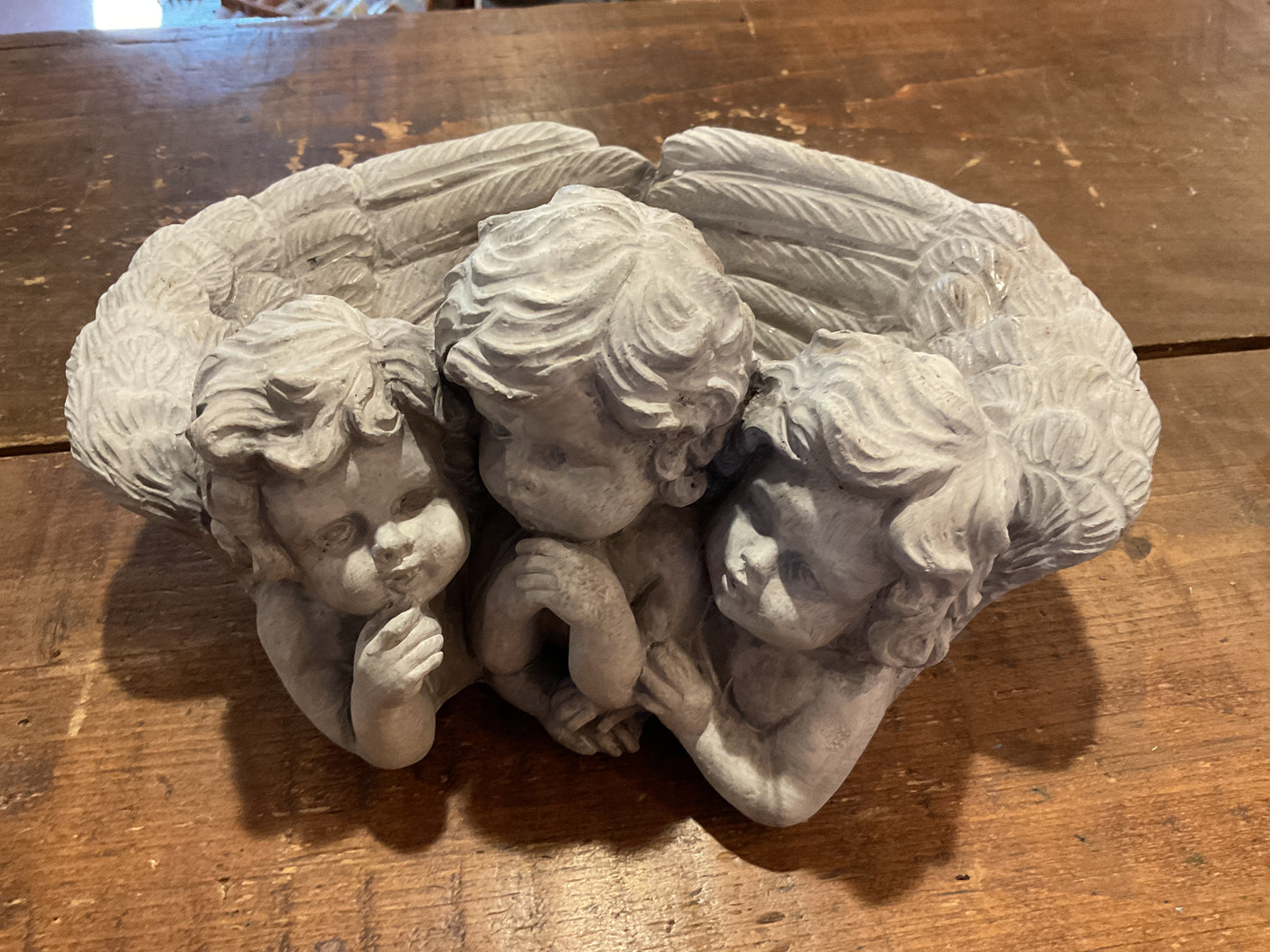 5.5" Gray Stone Three Cherub Bird Feeder