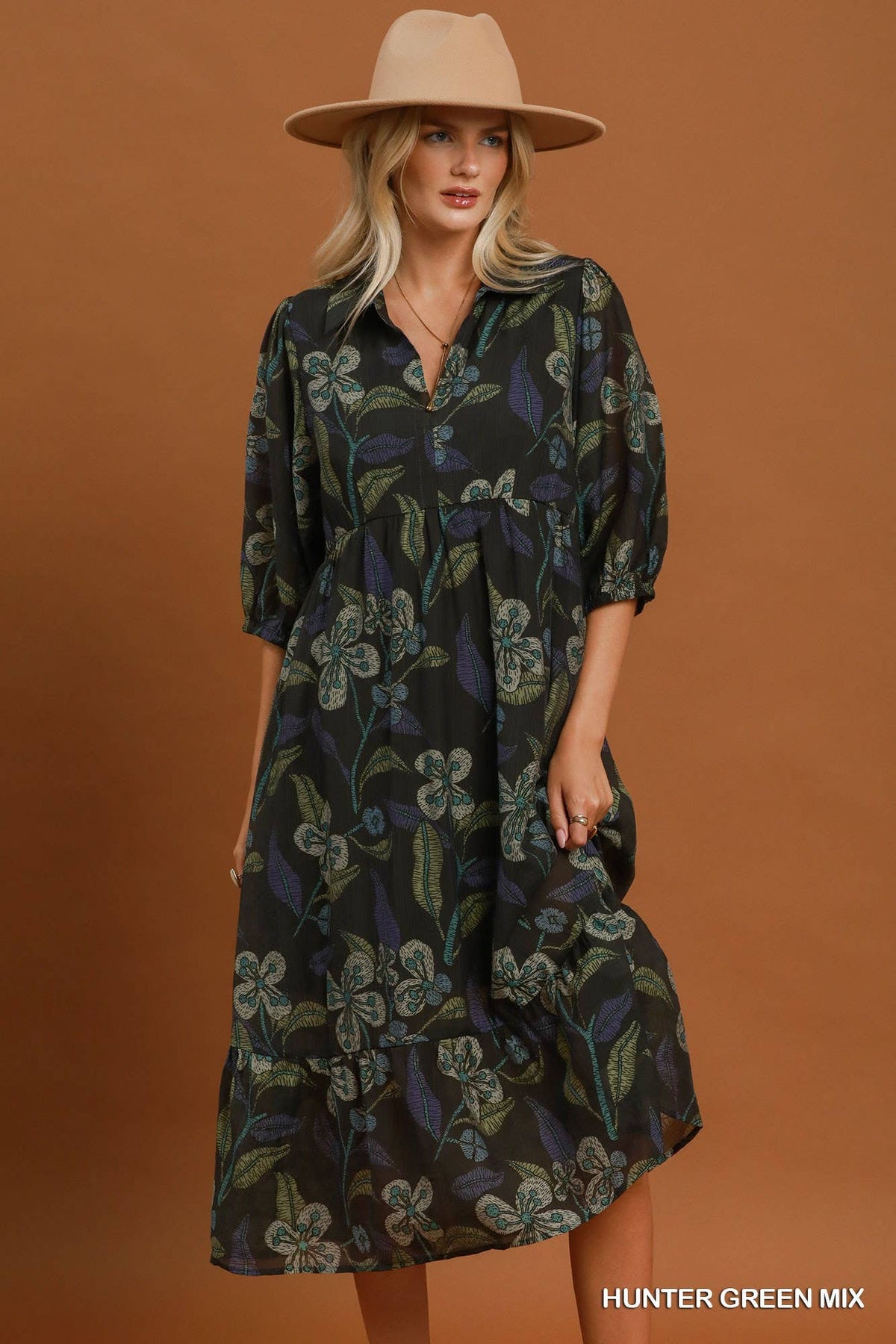 Mixed Floral Print Tiered Midi Dress