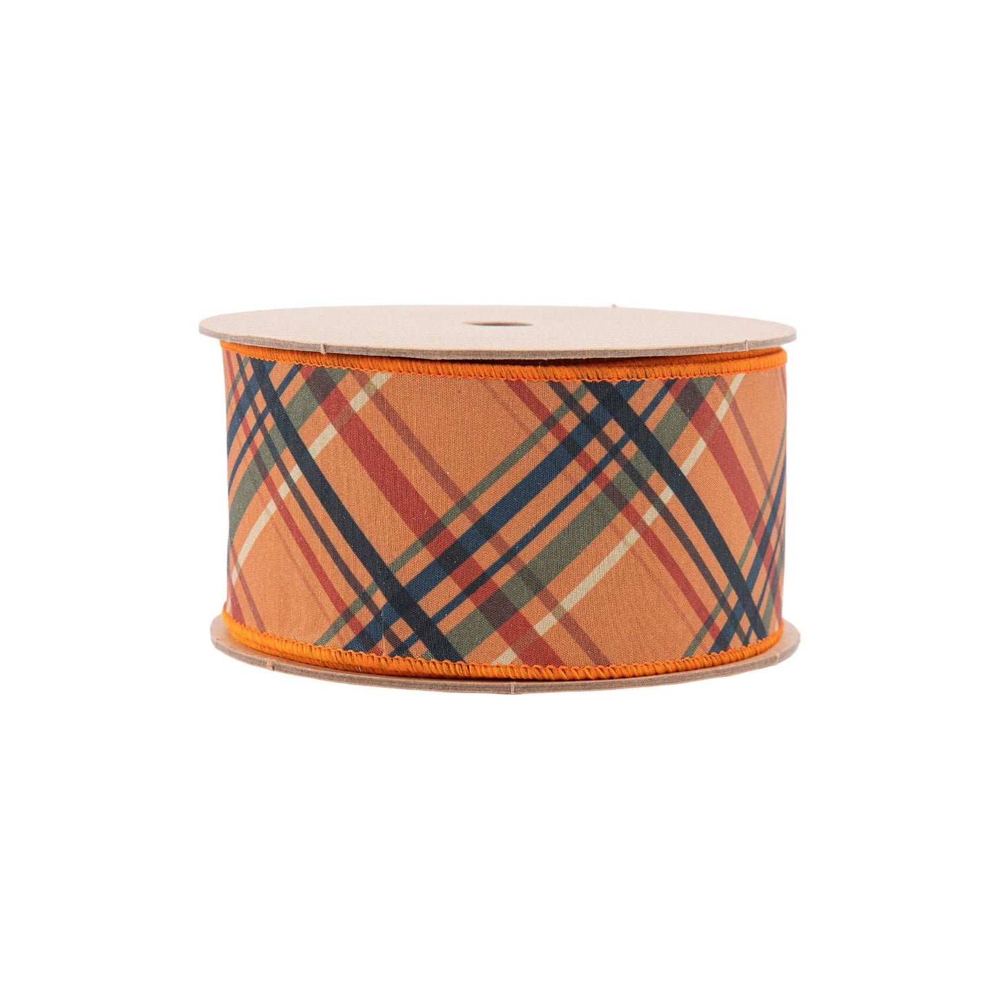 2 1/2" Wired Dupioni | Fall Color Bias Plaid With | Black Backing | 10 Yard Roll
