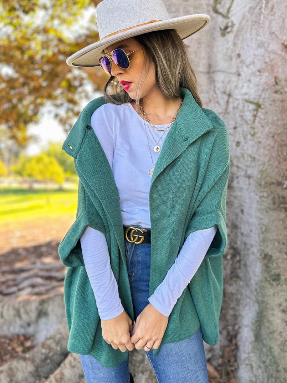 Button Neck Knit Cape Ruana Cardigan – Cozy Wrap