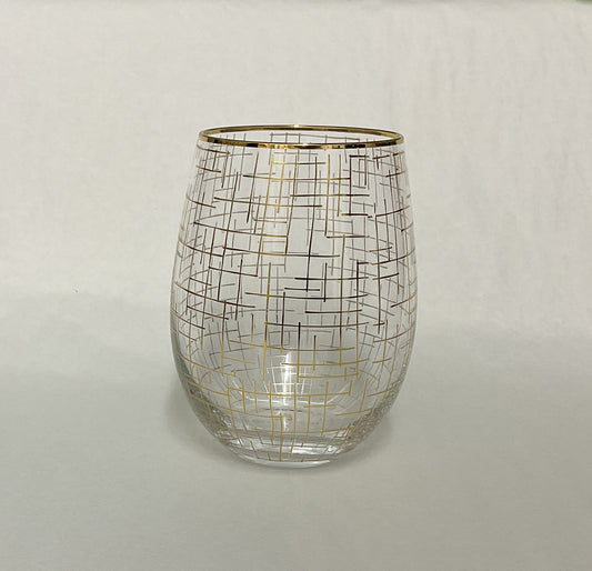 Stemless Holiday Wine Glass-Gold Hatch