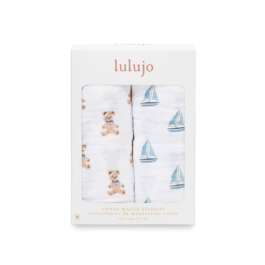 2-pack Cotton Swaddles - Vintage Bears & Sailboats