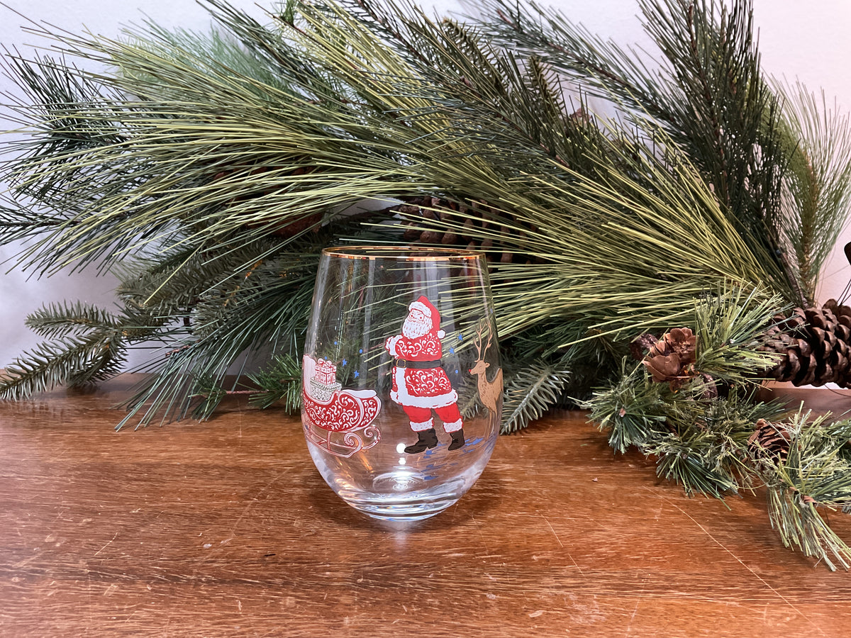 Stemless Holiday Wine Glass