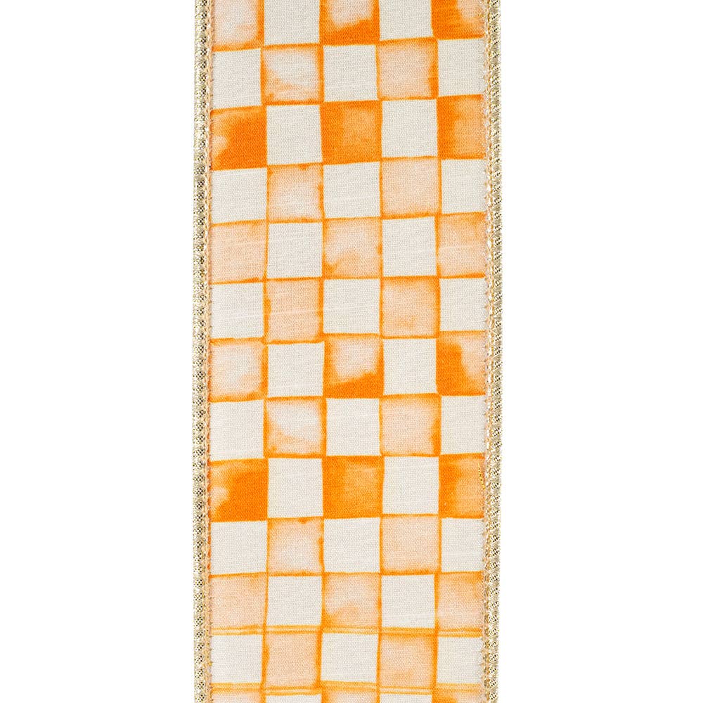 Vintage Check Dupioni Deluxe Gold Backed Wired Edge Orange