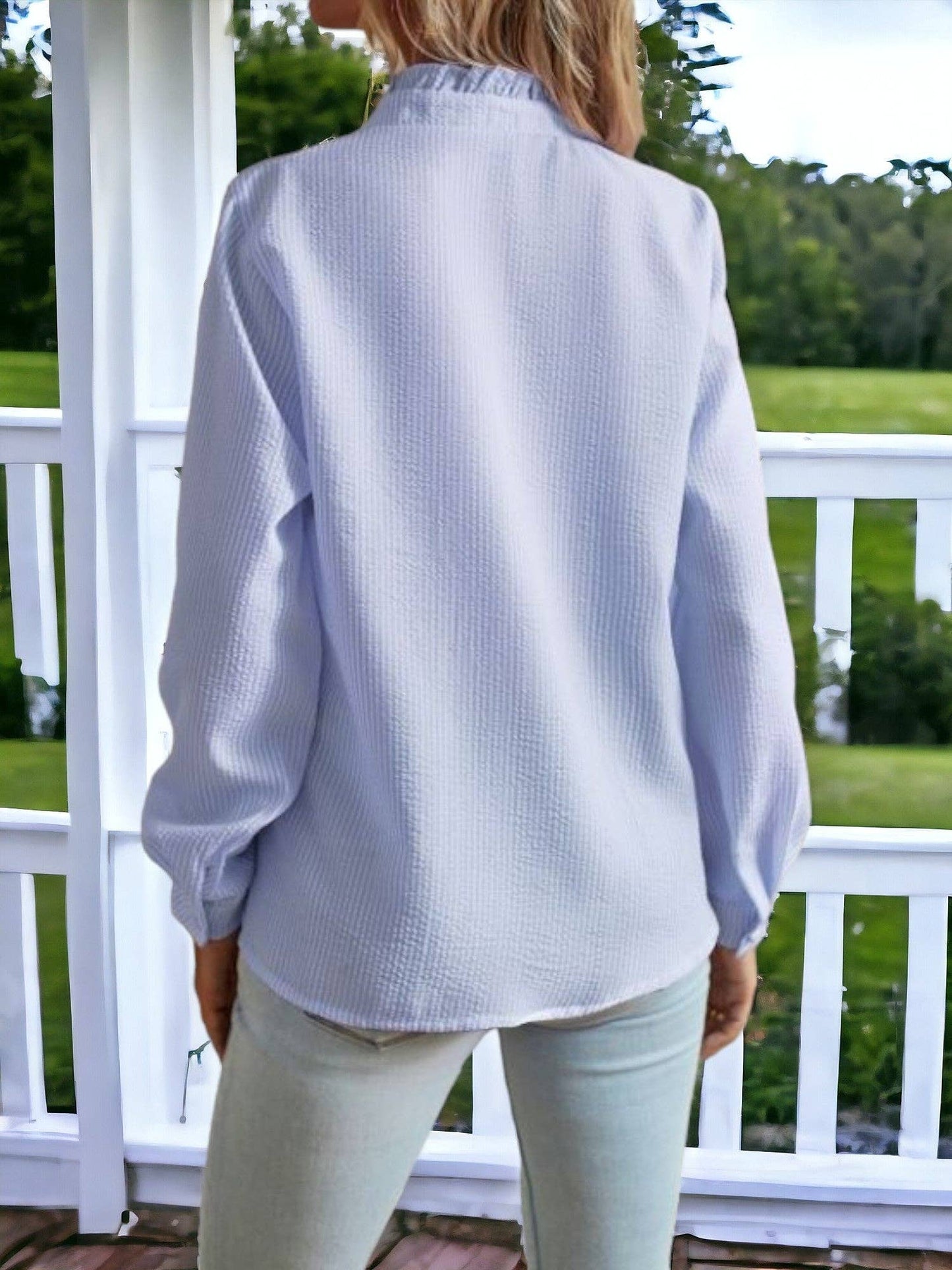 Textured Striped Ruffle Detail Shirt