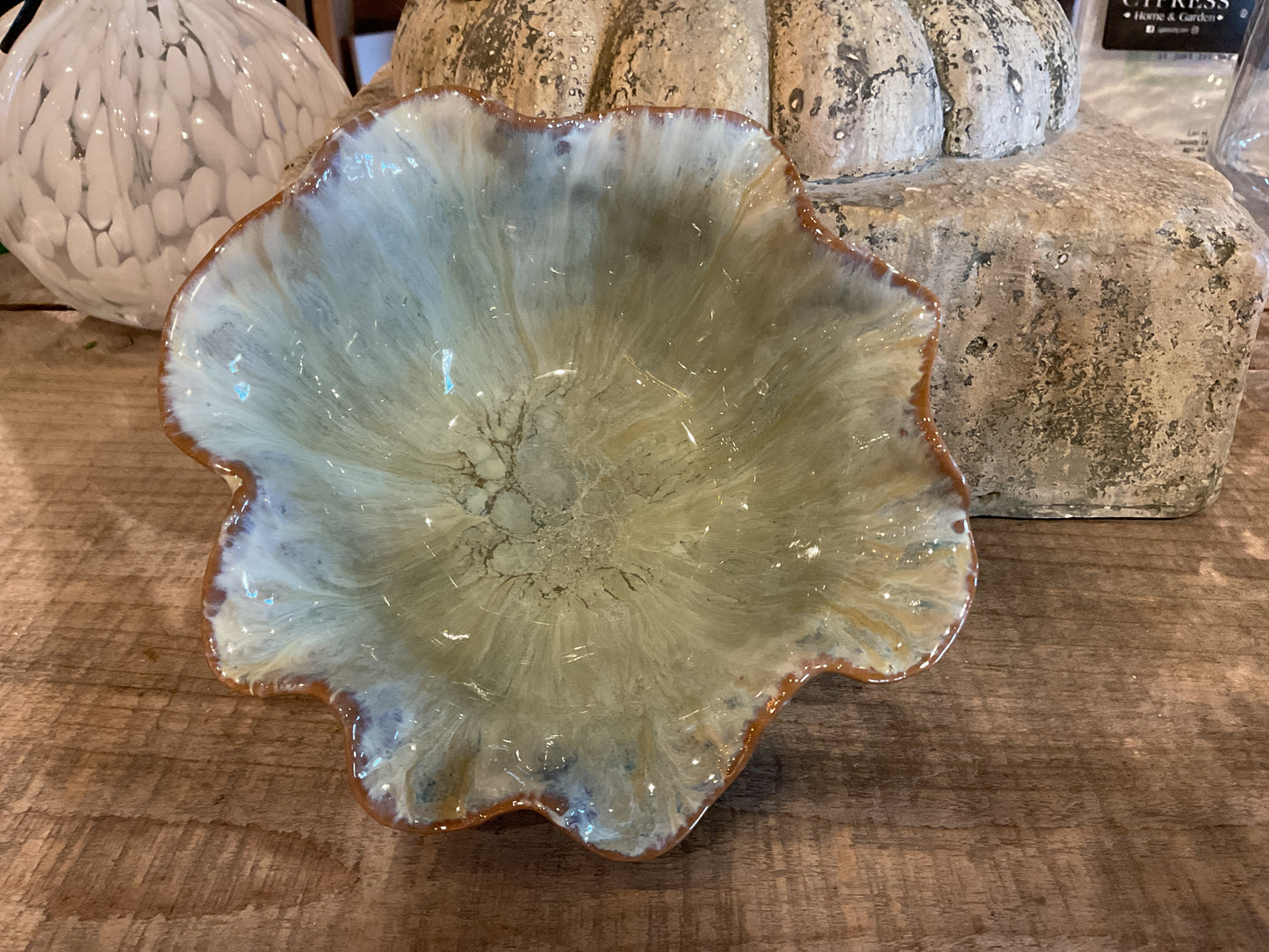 Stoneware Ruffled Bowl, Reactive Glaze (Each One Will Vary)