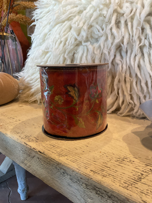 4“ x 5 Yrd Terra Cotta Faux Velvet Embroidered Ribbon