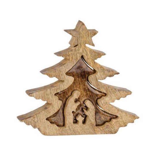 7"H MANGO WOOD NATIVITY TREE