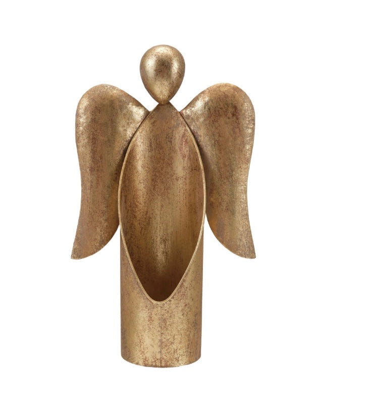 Metal Angel Container, Antique Gold Finish