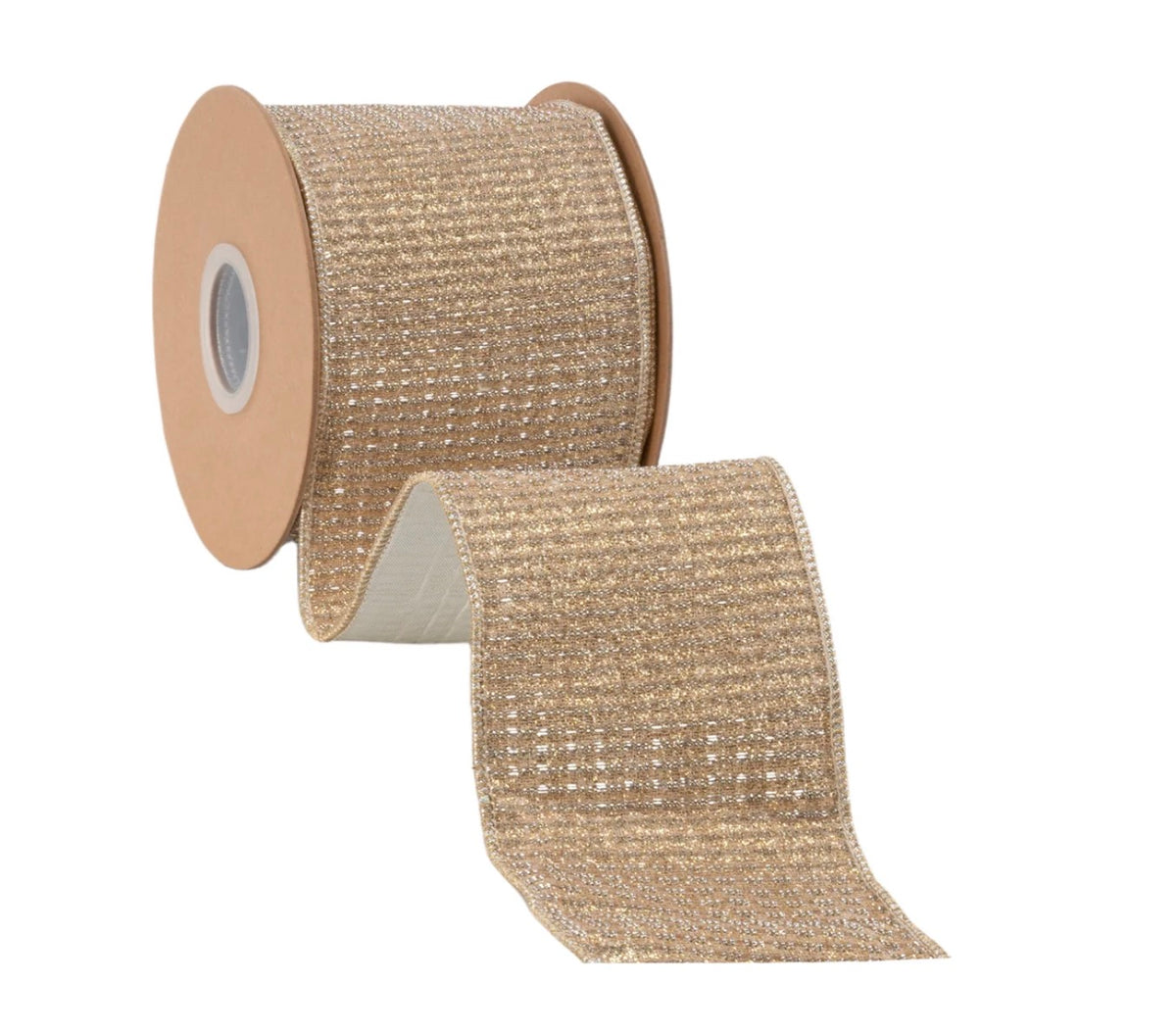 4” Wired Sparkle Gold Ribbon w/ Metallic Backing