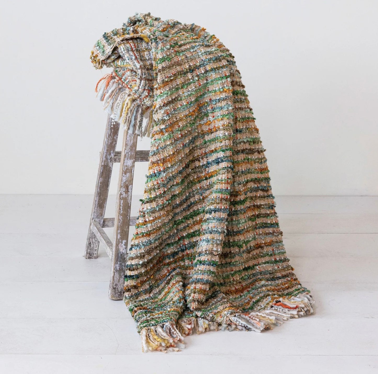 60”L x 50”W Woven Acrylic Blend Throw w Fringe, Multi Color