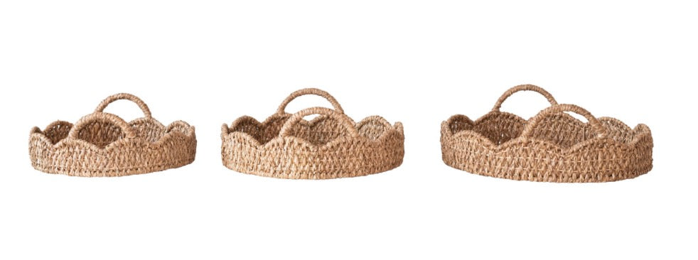 Round Braided Ratan Tray w/ Scalloped Edges