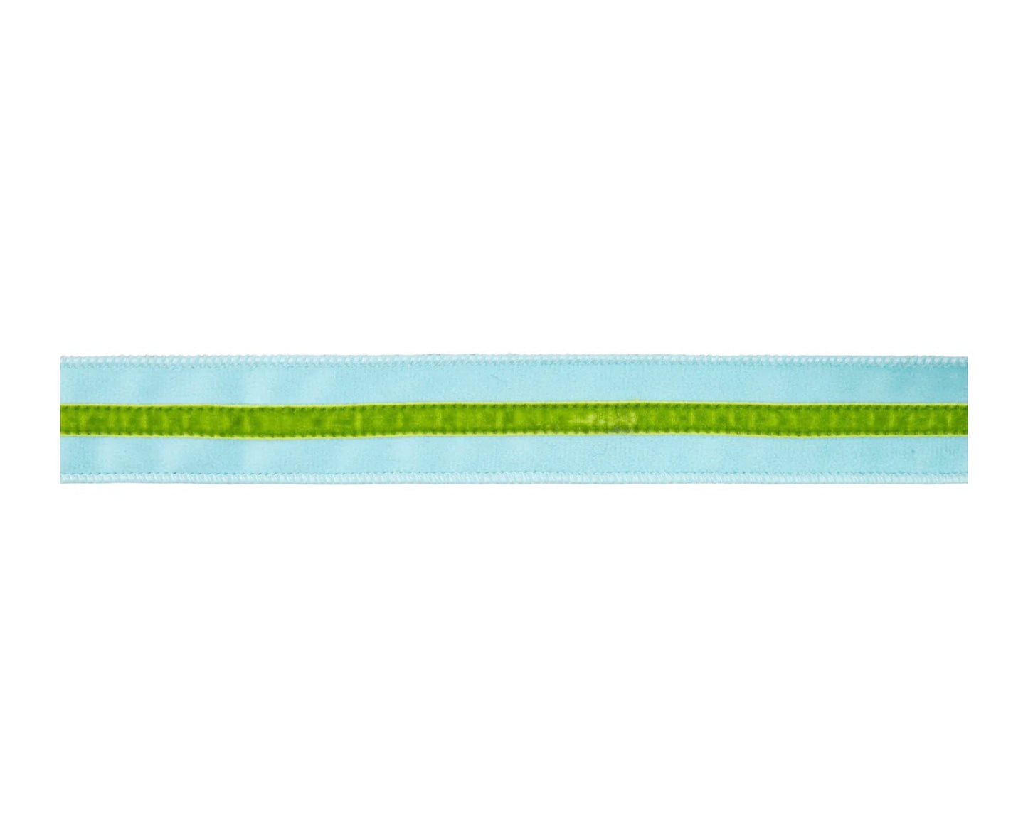 1 1/2” Wired Velvet Ribbon/Blue w Green Trim/10 Yards