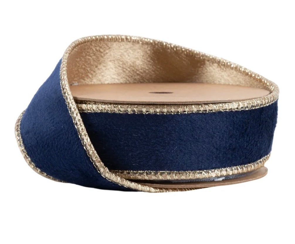 1” Reversible Classic Velvet Wired Ribbon/Gold 10 yd Roll