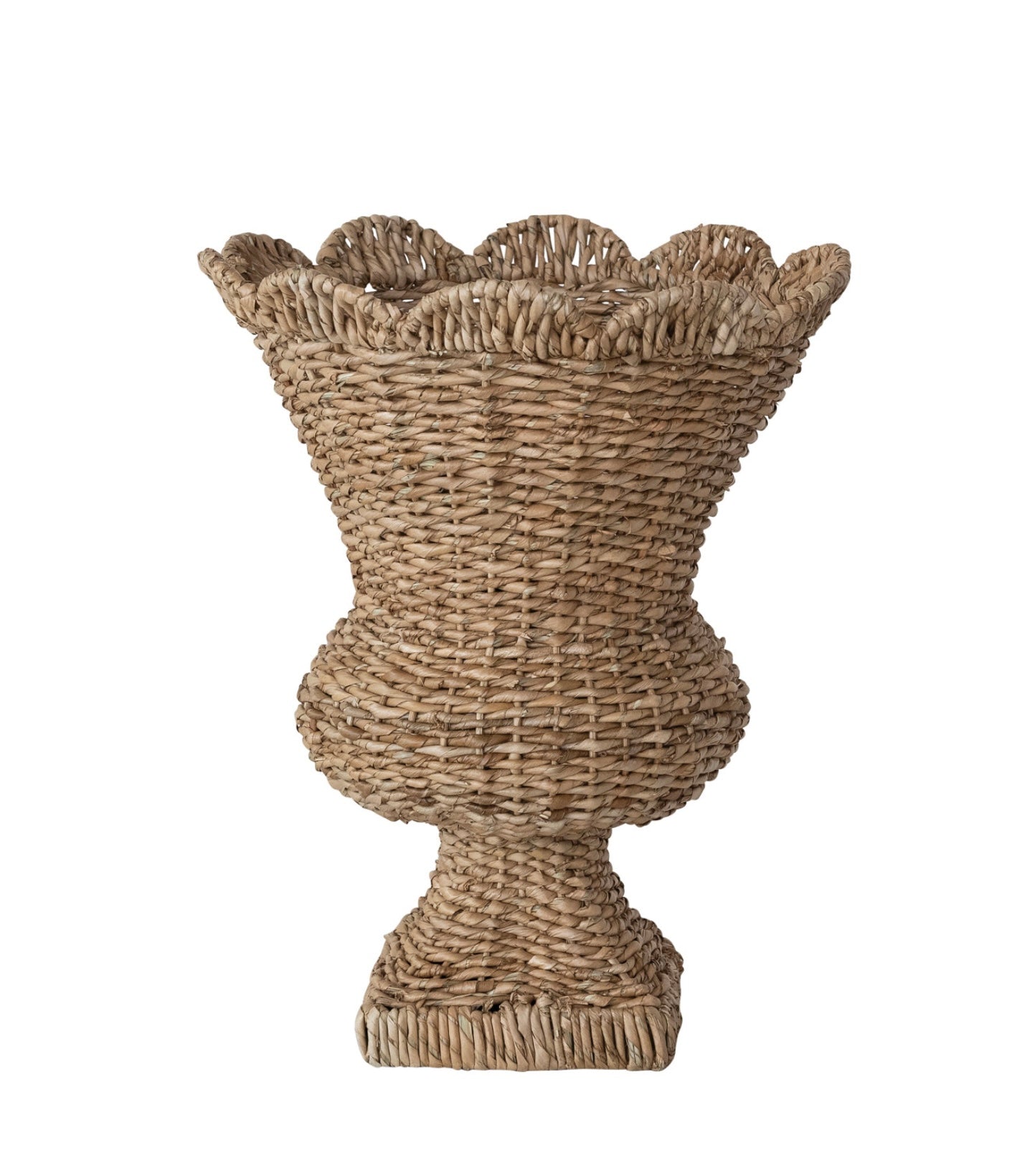 Hand-Woven Rattan Scalloped Urn, Natural