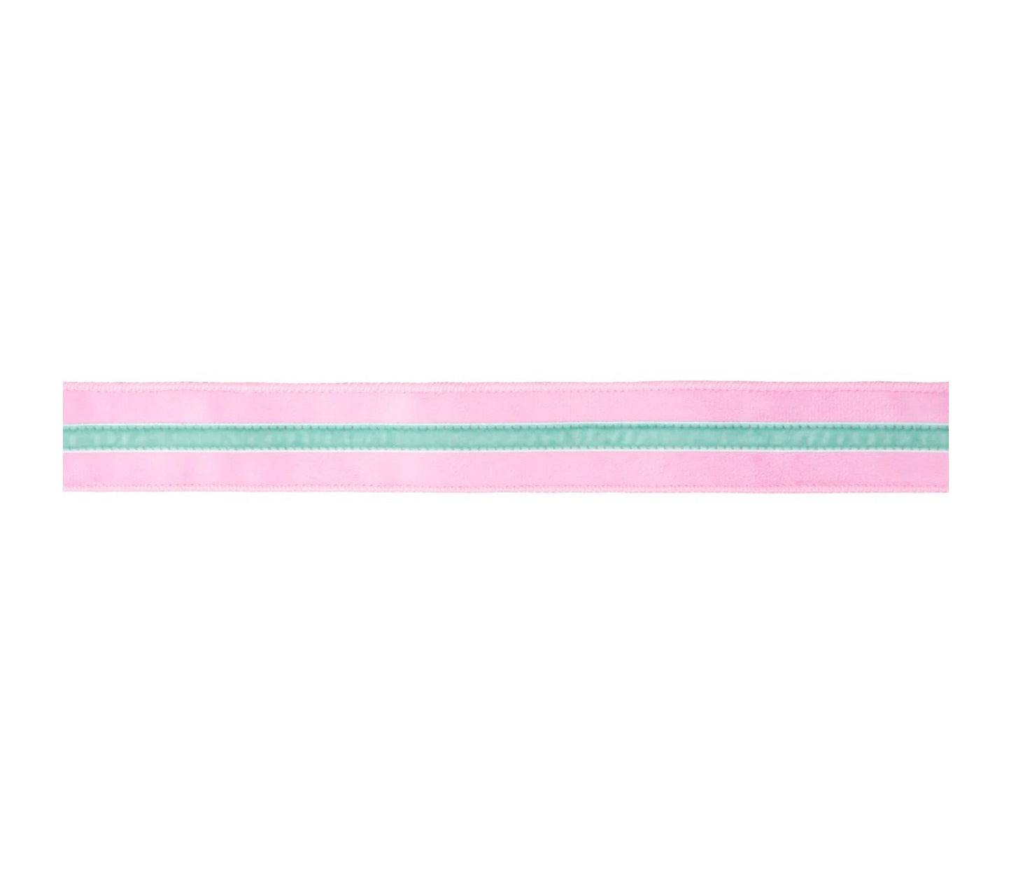 1 1/2” Wired Velvet Ribbon/Pink w Blue Trim/10 Yards