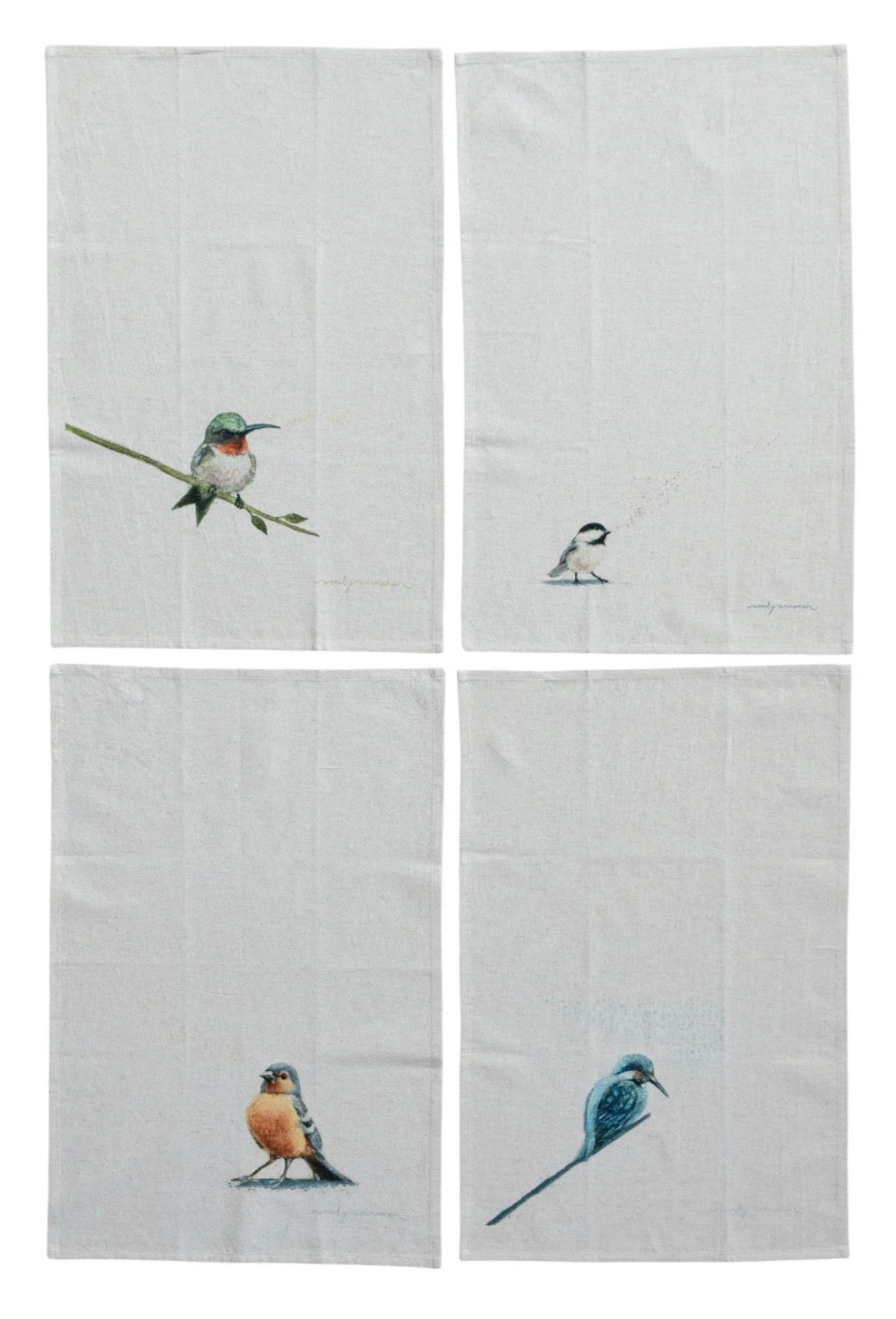 28”L x 18”W Cotton & Linen Printed Tea Towel w Bird