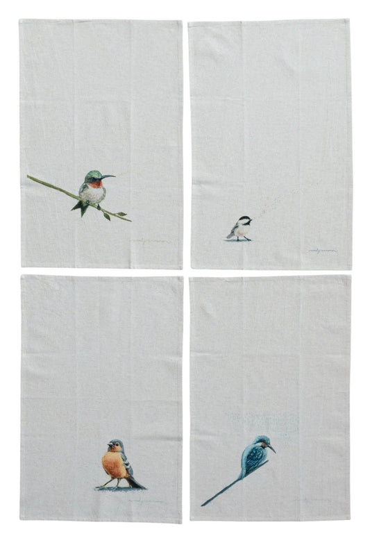 28”L x 18”W Cotton & Linen Printed Tea Towel w Bird
