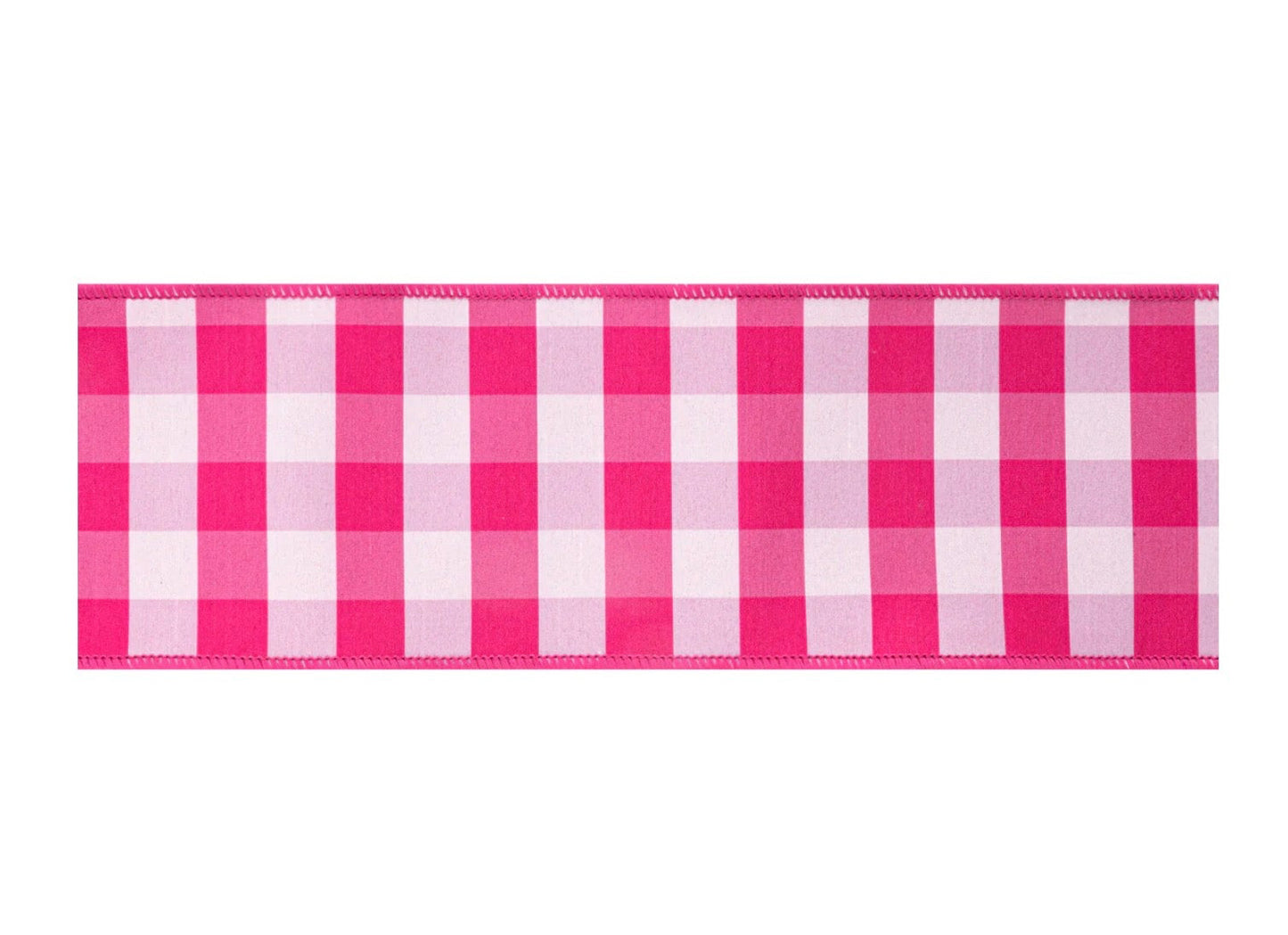 4” Wired Ribbon/Pink & White Medium Check w Pink Backing/10 Yard Roll