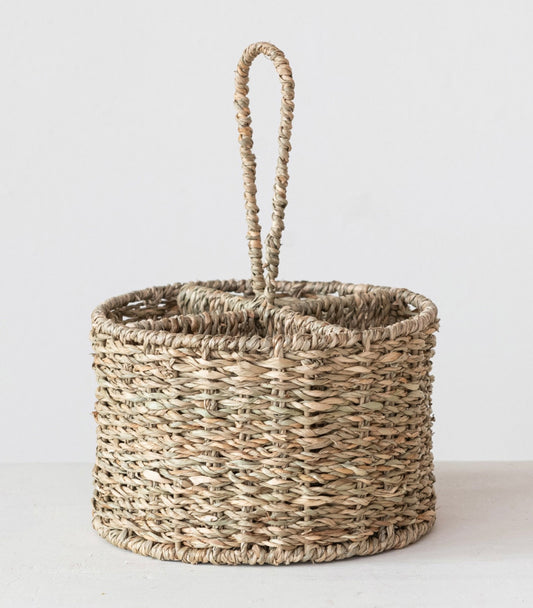 Hand-Woven Seagrass Caddy w/ 4 Sections, Natural